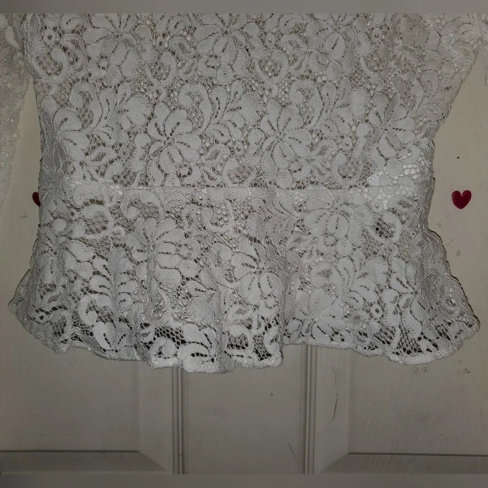 5 for $25 | NWOT Zara Lace Peplum Long Sleeve Sheer Blouse *Missing A Button